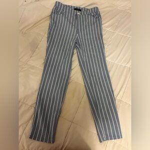 Blue and white pinstripe pants